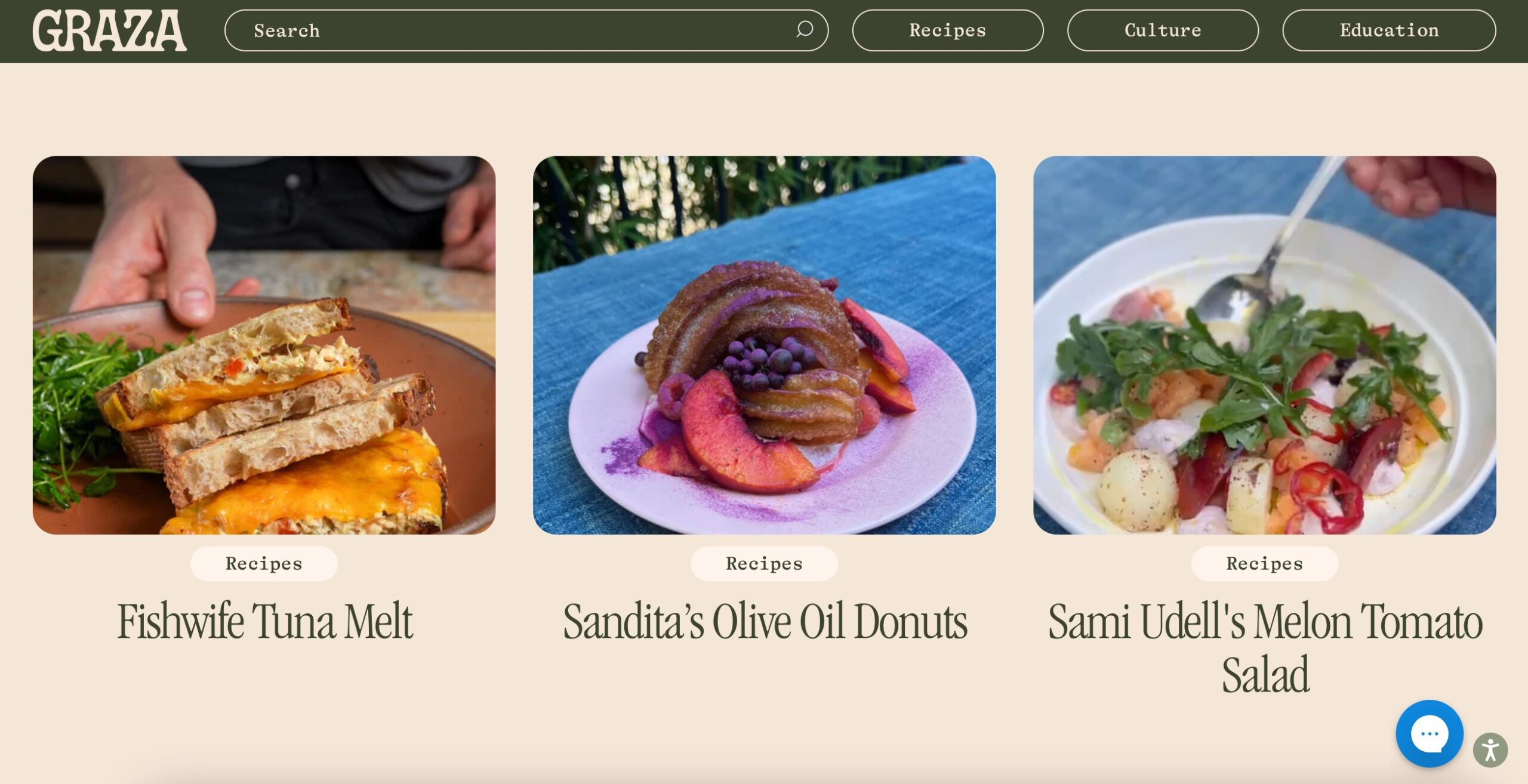 A screenshot of the Graza recipe blog.