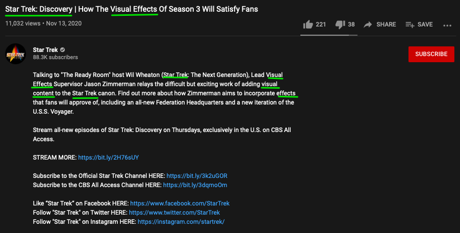 YouTube key information description example