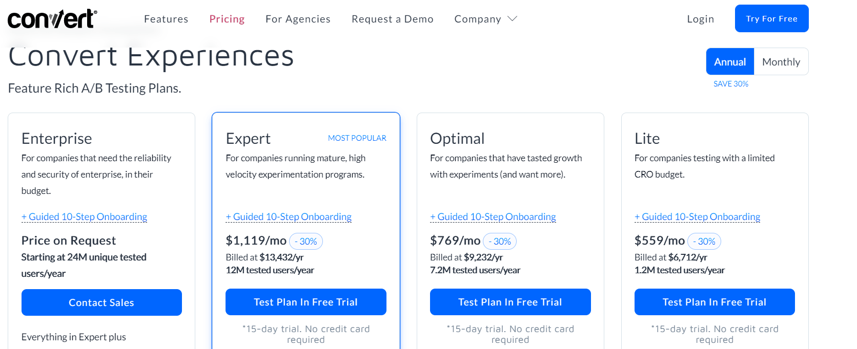convert com pricing page example
