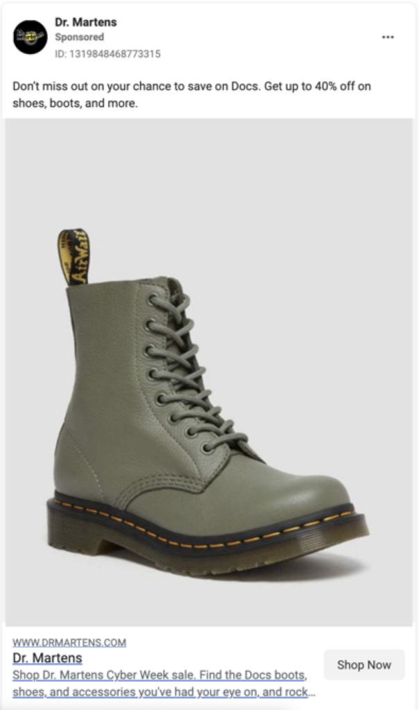 Facebook advertisement from Dr. Martens