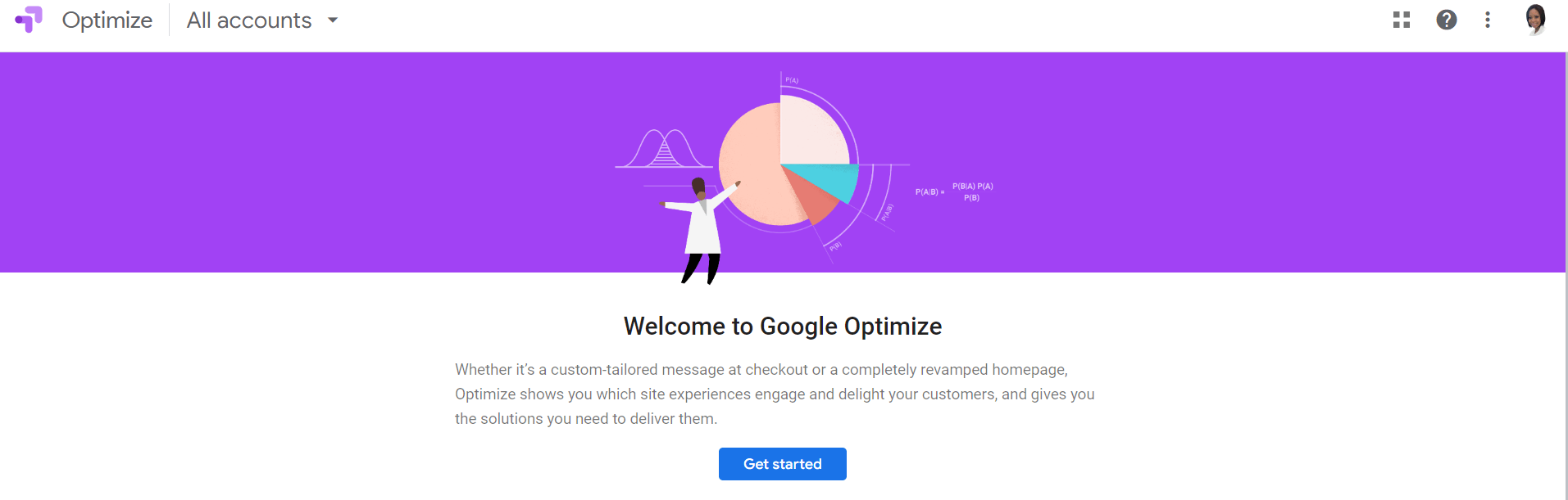 google optimize get started page example