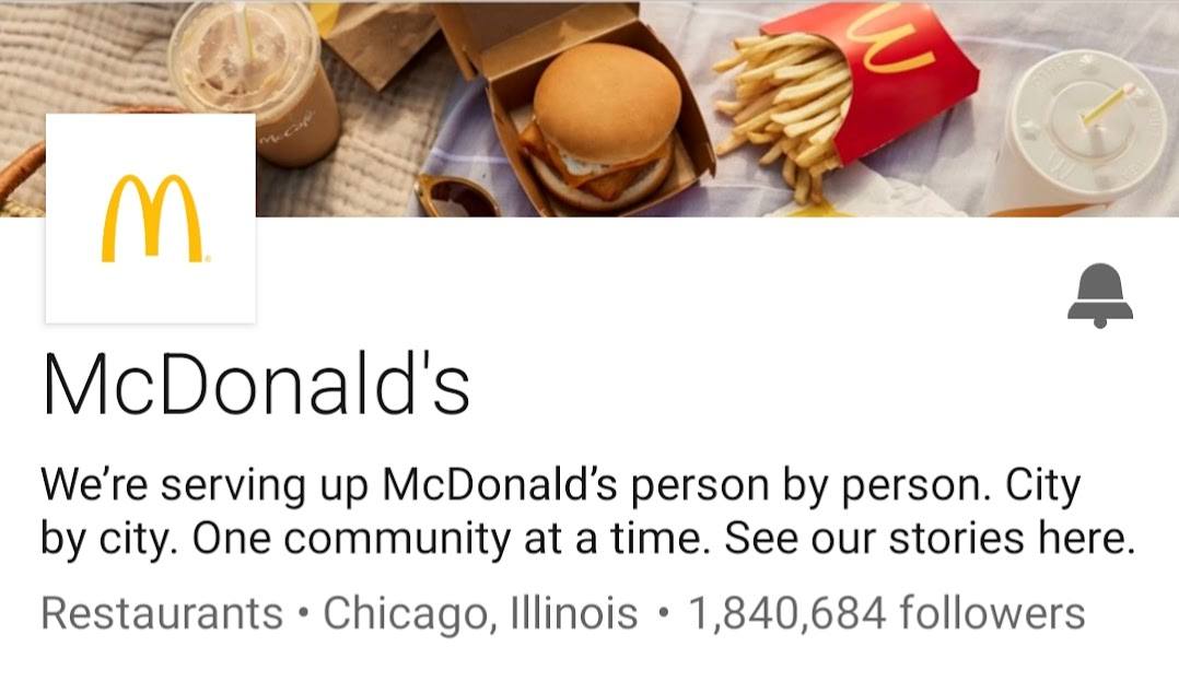 McDonald's LinkedIn business profile page