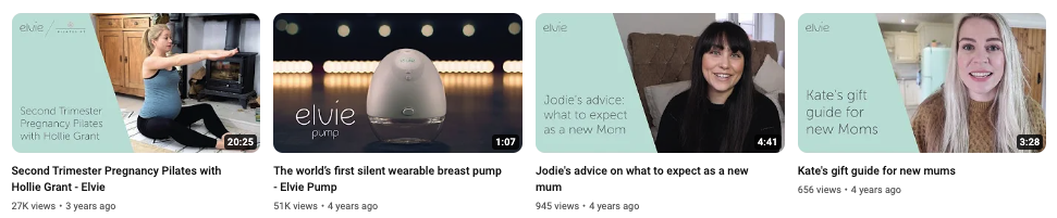 Elvie YouTube video thumbnail examples