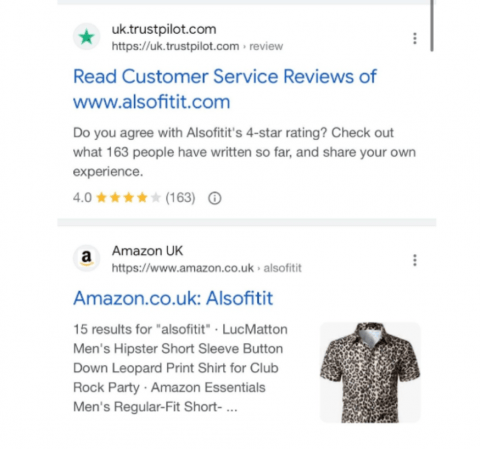 trust pilot reviews and amazon shop on Google search