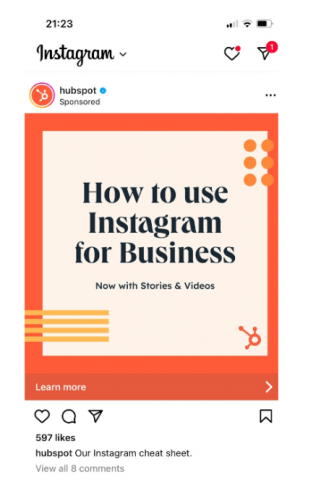hubspot paid ad saying 'How to use Instagram for Business'
