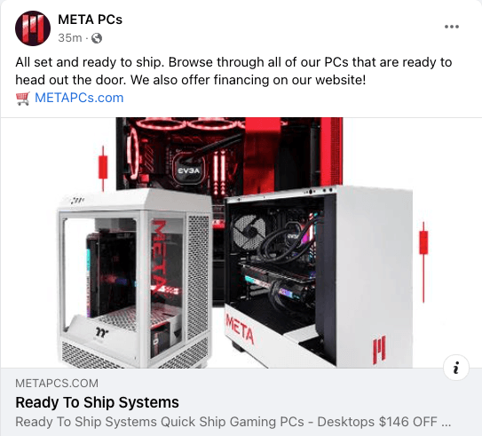 Social media post about a gaming PC