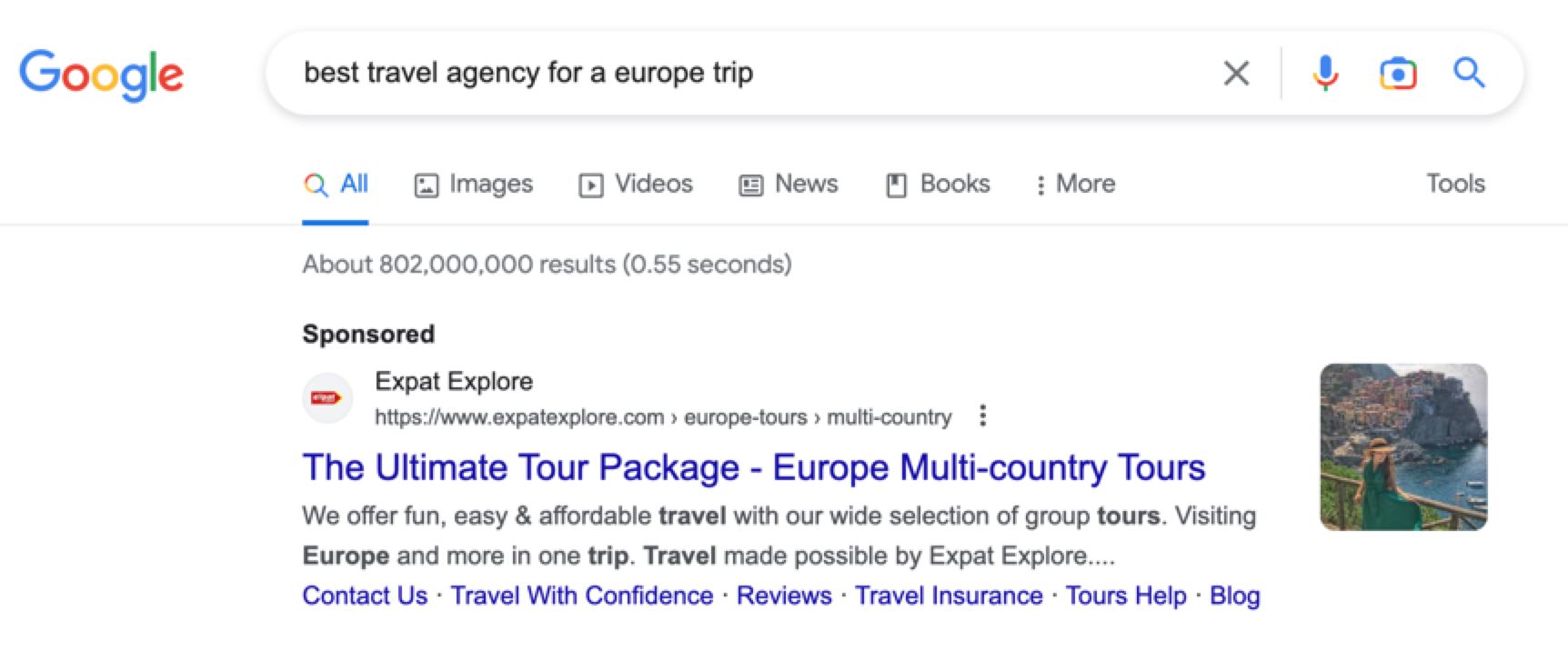 Google search ad example