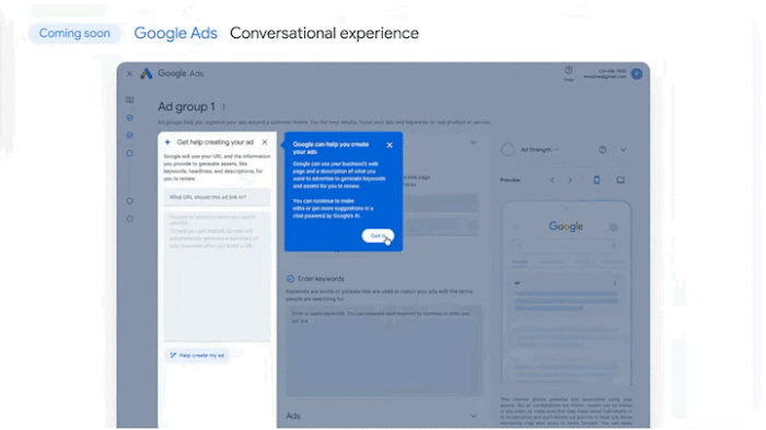 A screenshot of the Google Ads Conversational experience.