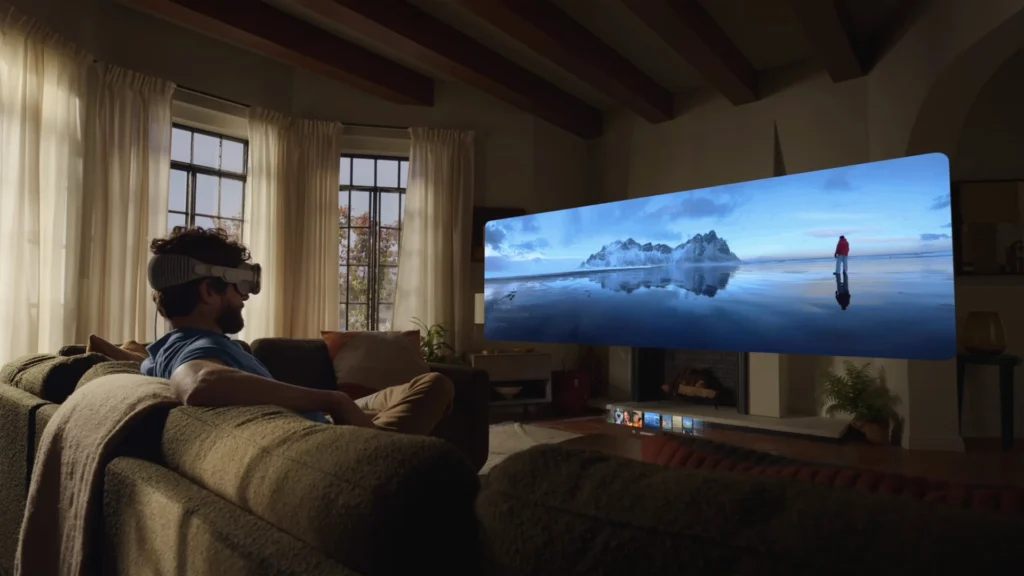A man watching a movie using AR