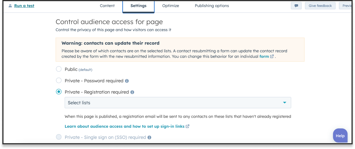 Audience control settings for CMS membership