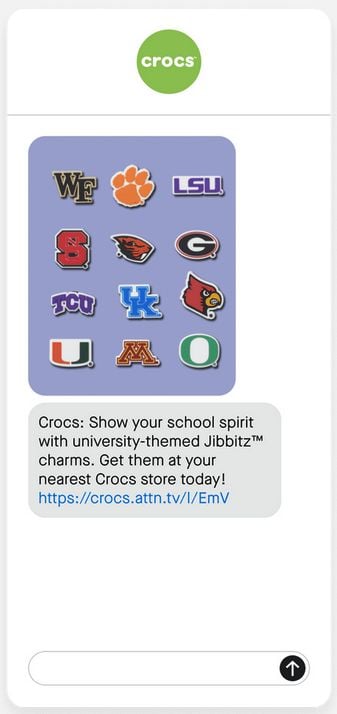 Crocs text marketing.