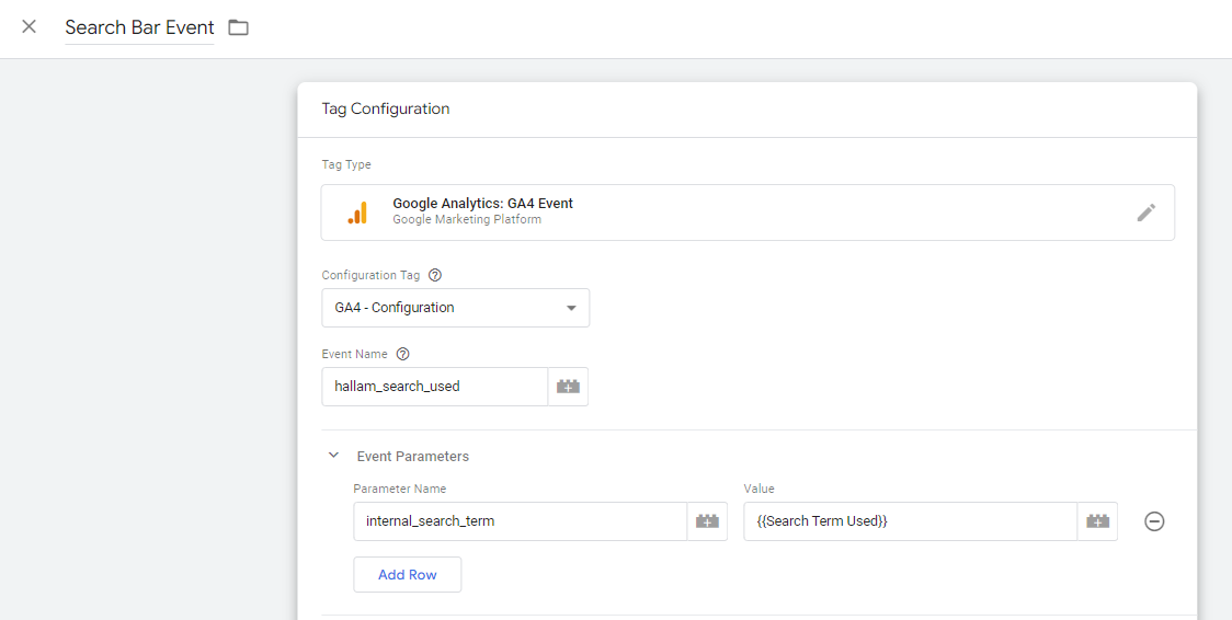 A GTM variable to populate the search term used in our search bar.
