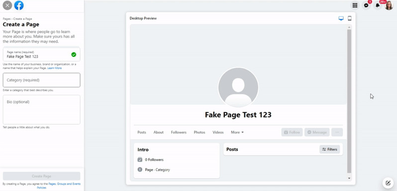 how to create a new facebook page
