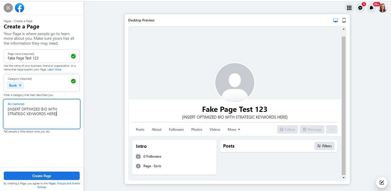 how to create a new facebook page