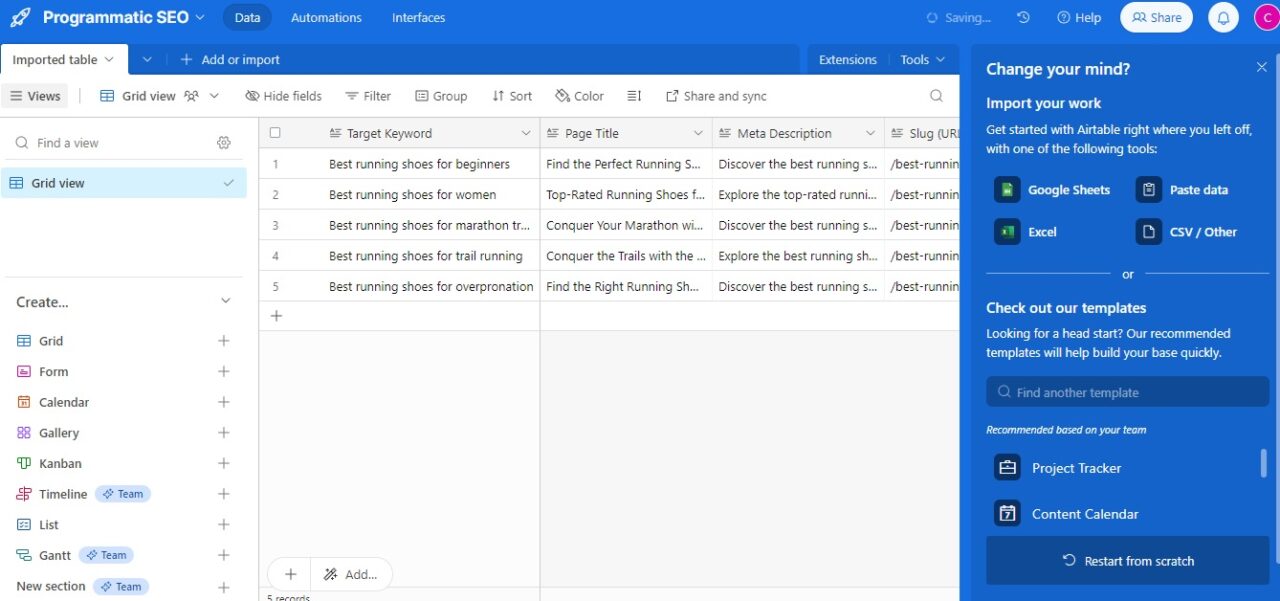 Airtable for programmatic seo