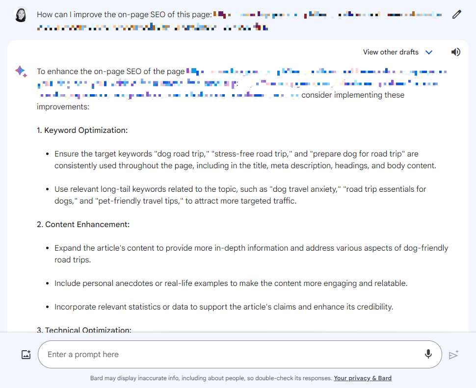 using google bard for on-page seo