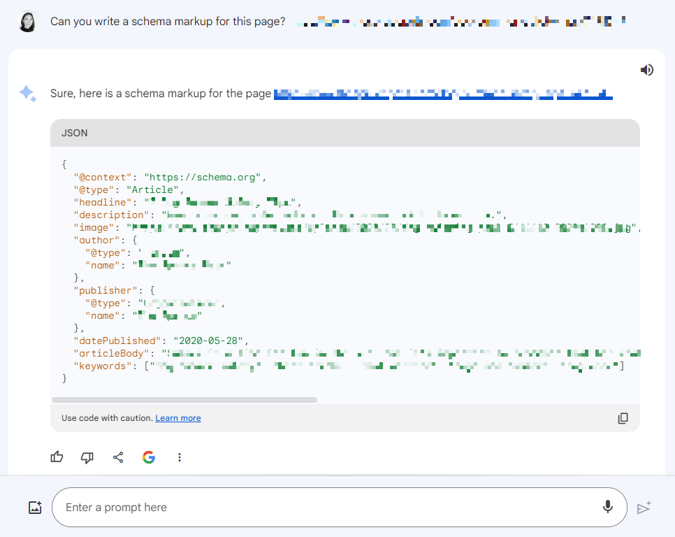 use google bard to create a schema markup