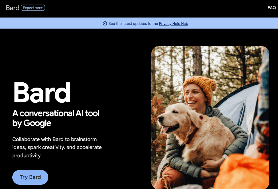 Homepage for Google Bard