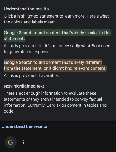 Google Bard sharing accuracy of results generated