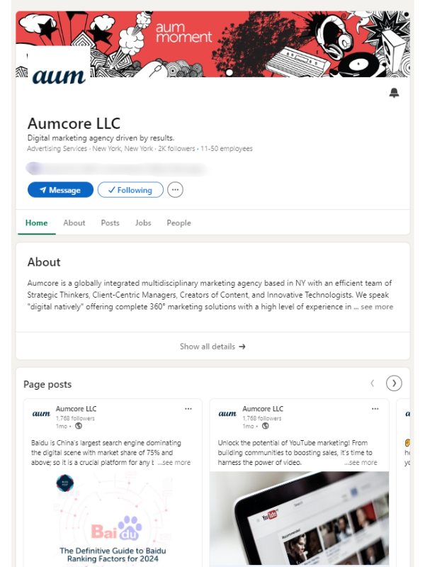 Aumcore Linkedin profile