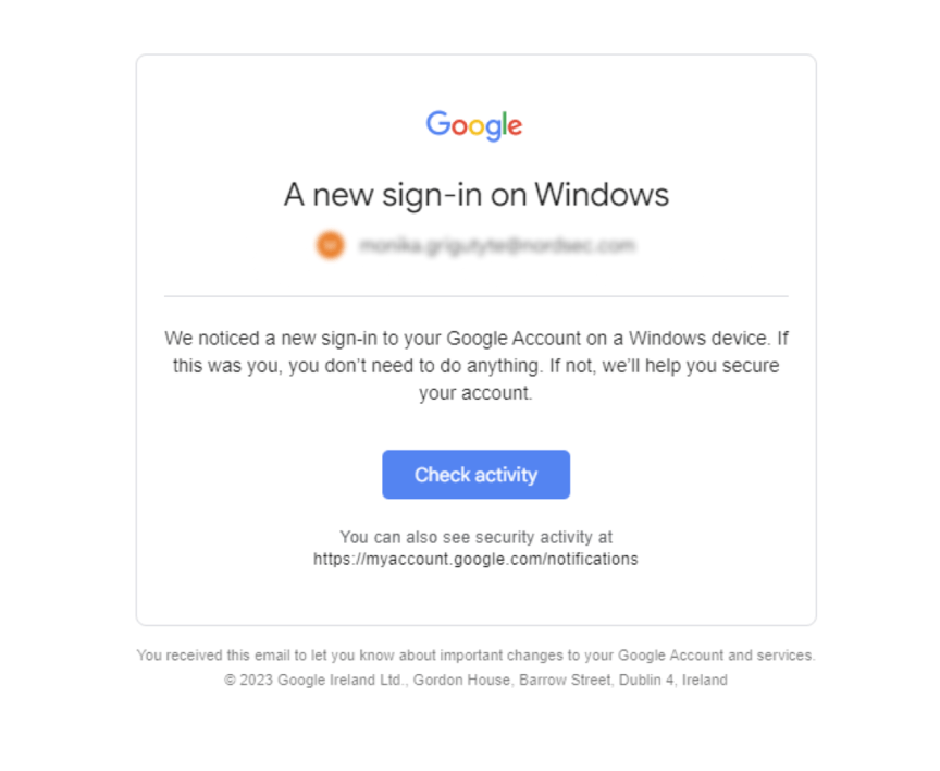 confirmation email google