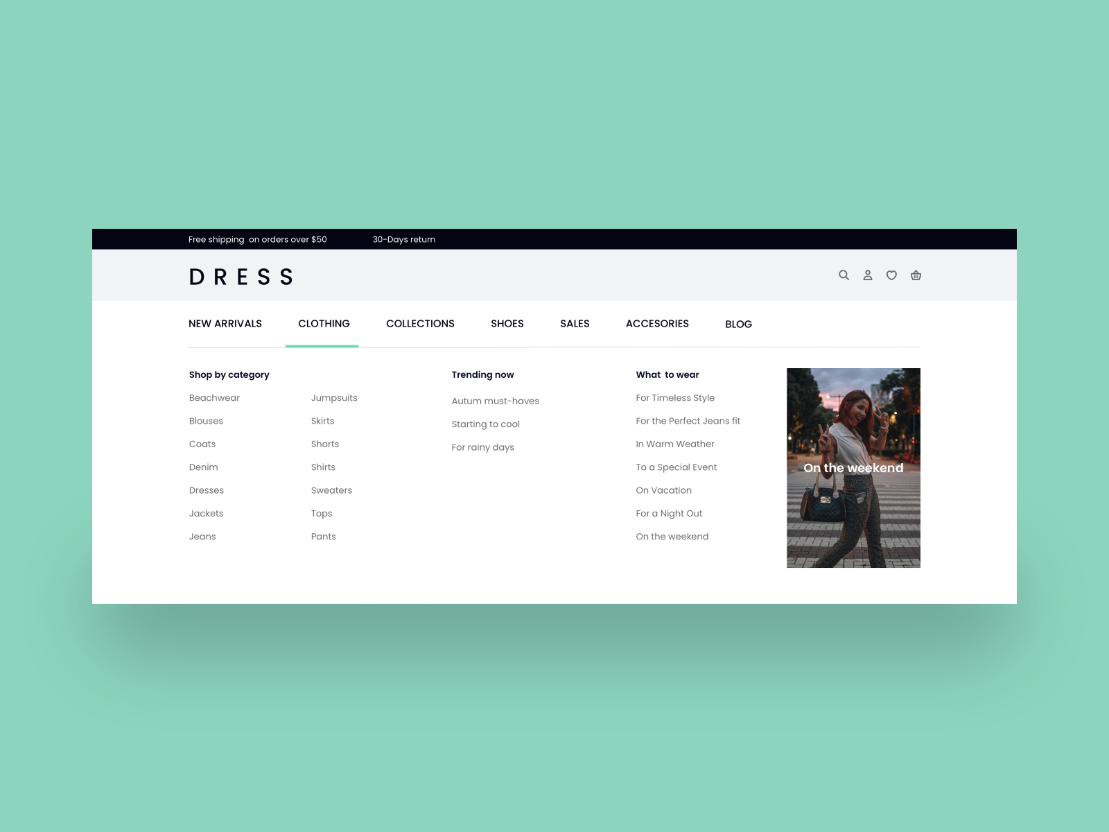 Example of landing page with simple navigation