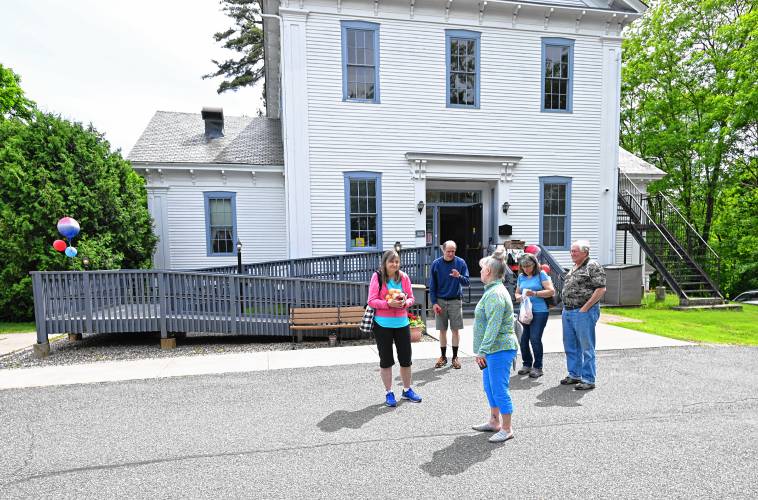 People talk outside the Bernardston Senior Center during an open house on May 31. The Bernardston Senior Center has been named an Honorable Mention in the National Institute of Senior Centers’ Programs of Excellence Awards for a diverse marketing campaign that led to significantly increased membership. People talk outside the Bernardston Senior Center during an open house on May 31. The Bernardston Senior Center has been named an Honorable Mention in the National Institute of Senior Centers’ Programs of Excellence Awards for a diverse marketing campaign that led to significantly increased membership.