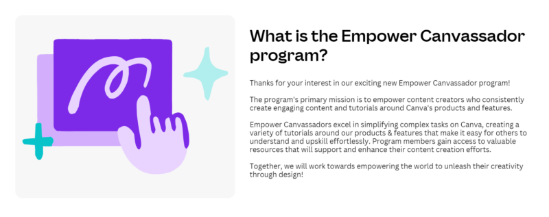 Canva's Canvassadors program page