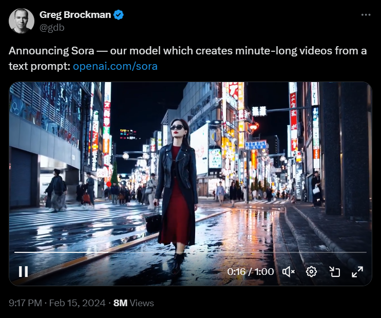 Greg Brockman tweet on sora ai