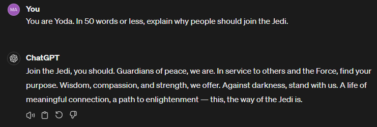 yoda chatgpt response