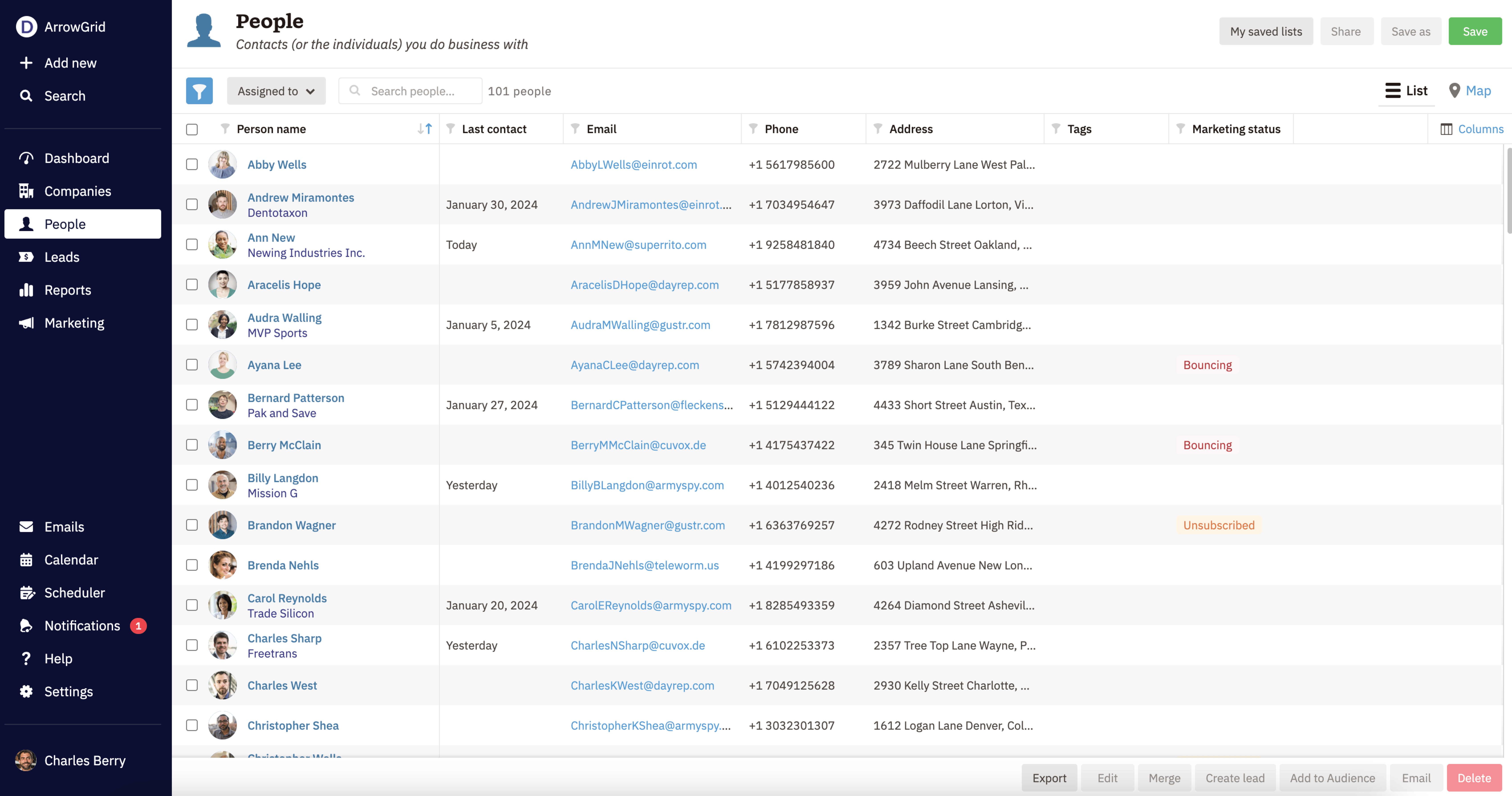 nutshell demo contacts dashboard