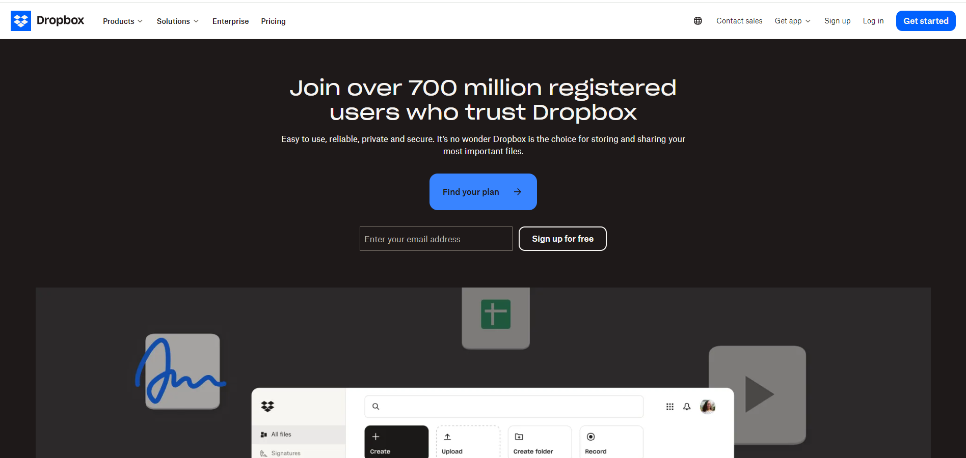 Dropbox homepage example