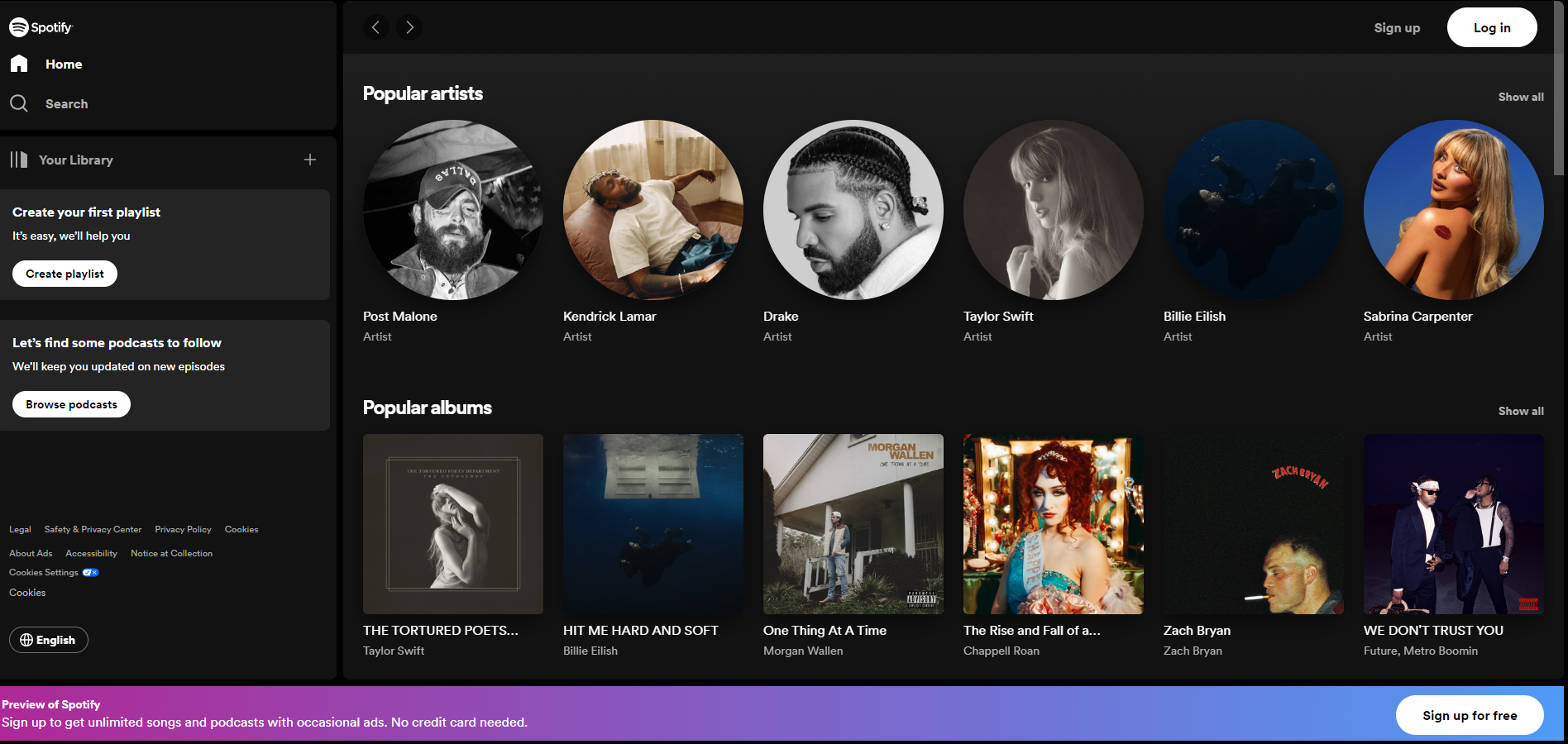 Spotify homepage example