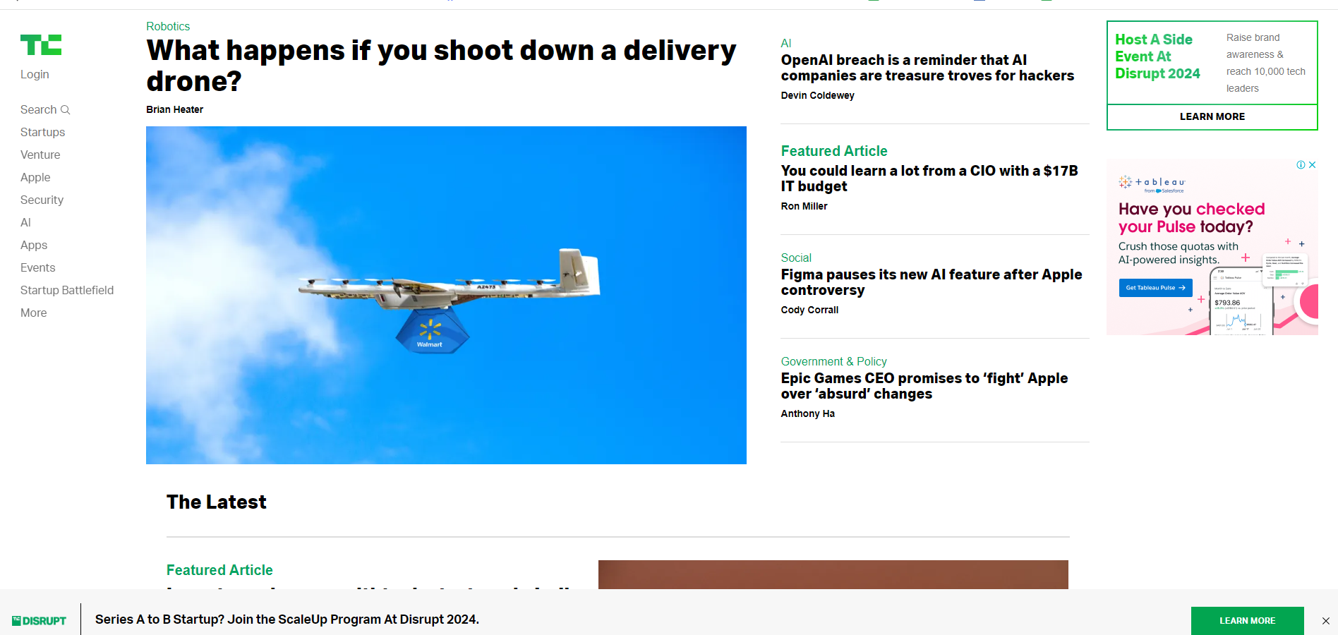 TechCrunch Homepage example