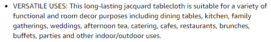 amazon rufus tablecloth description