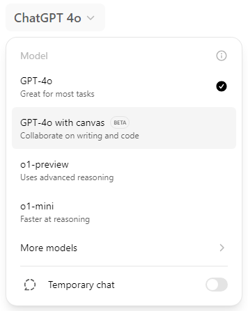 chatgpt canvas model dropdown