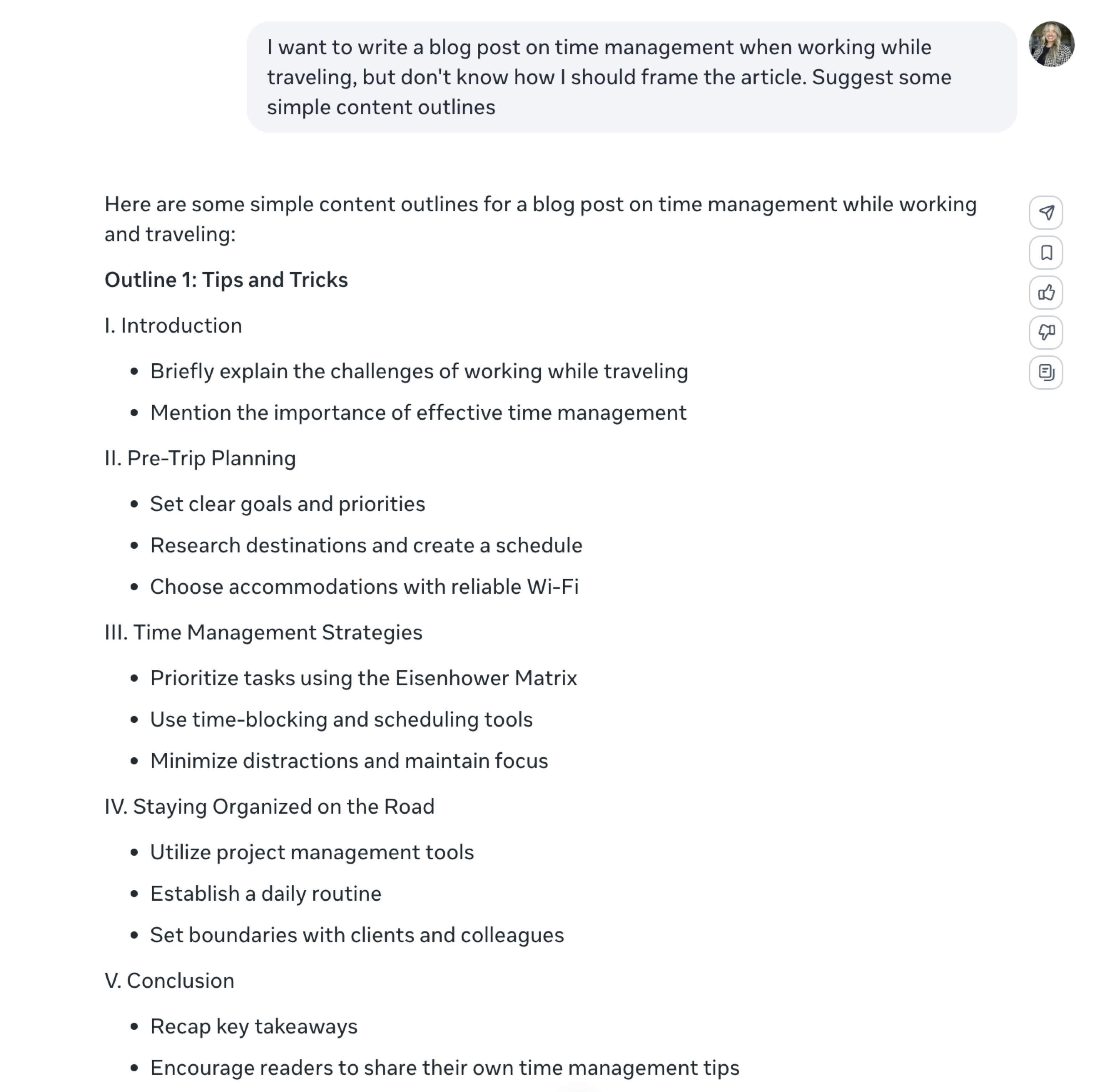 content outline ideas generated by meta ai