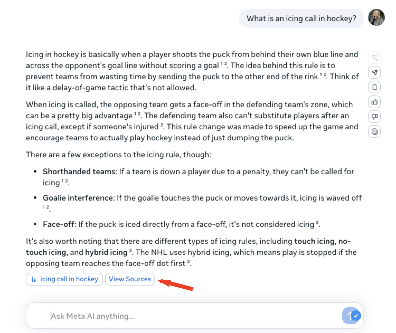 meta ai source list option