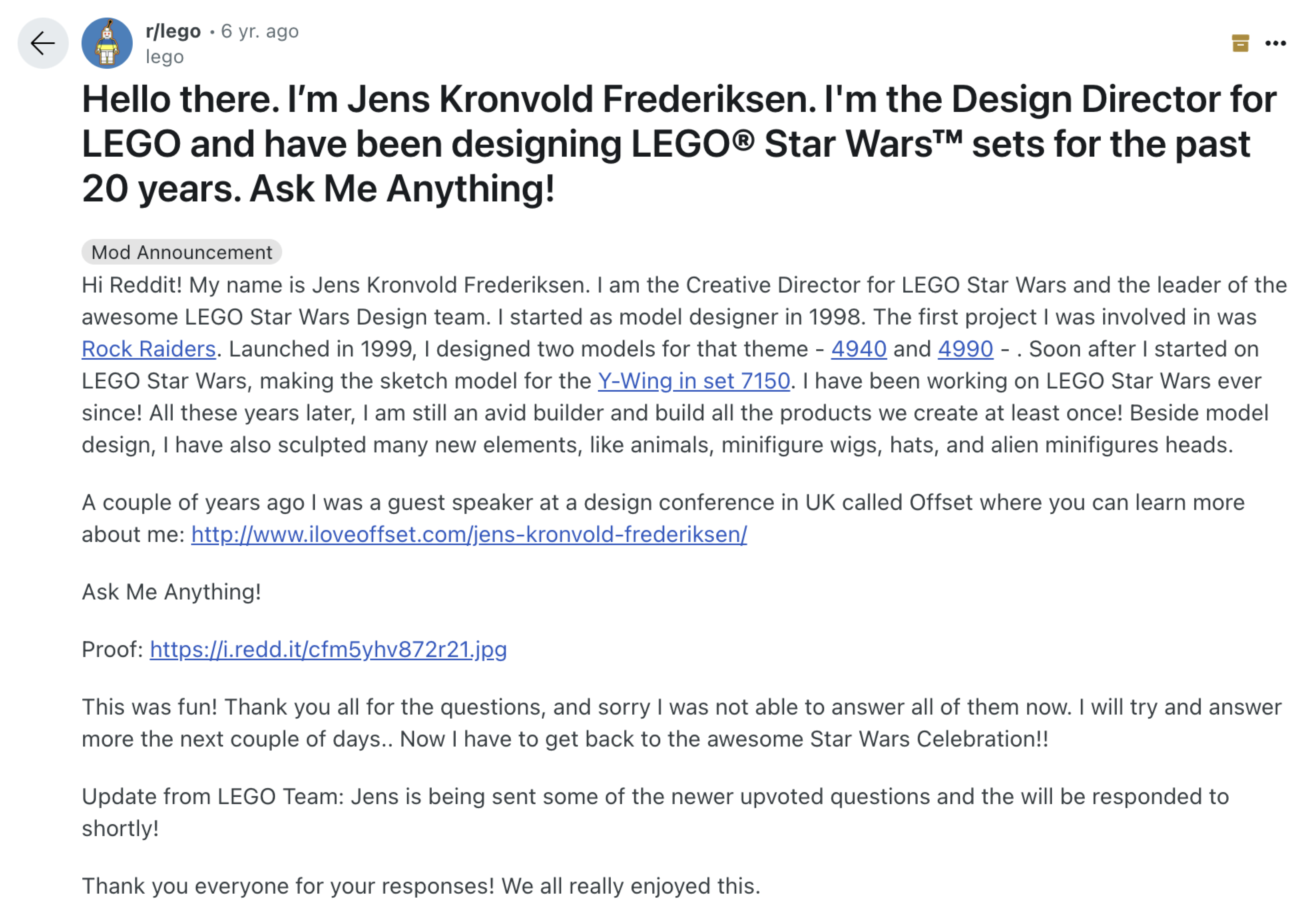 lego ama reddit marketing